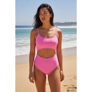 SouqFone Pink Cutout One-Piece Swimsuit Size M | Lace-Up Back | Pink Monokini